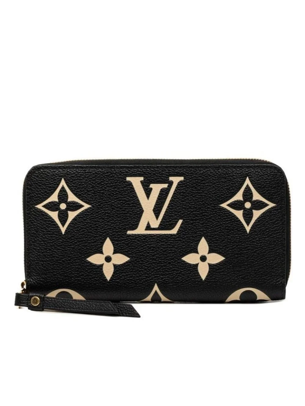 Louis Vuitton Monogram Empreinte Zippy Wallet Zip Around Black Beige Leather